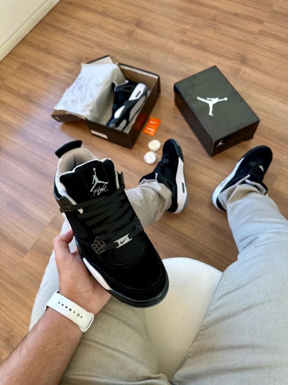 Tênis Nike Jordan 4 Preto Solado Branco Masculino Premium - Foto 2