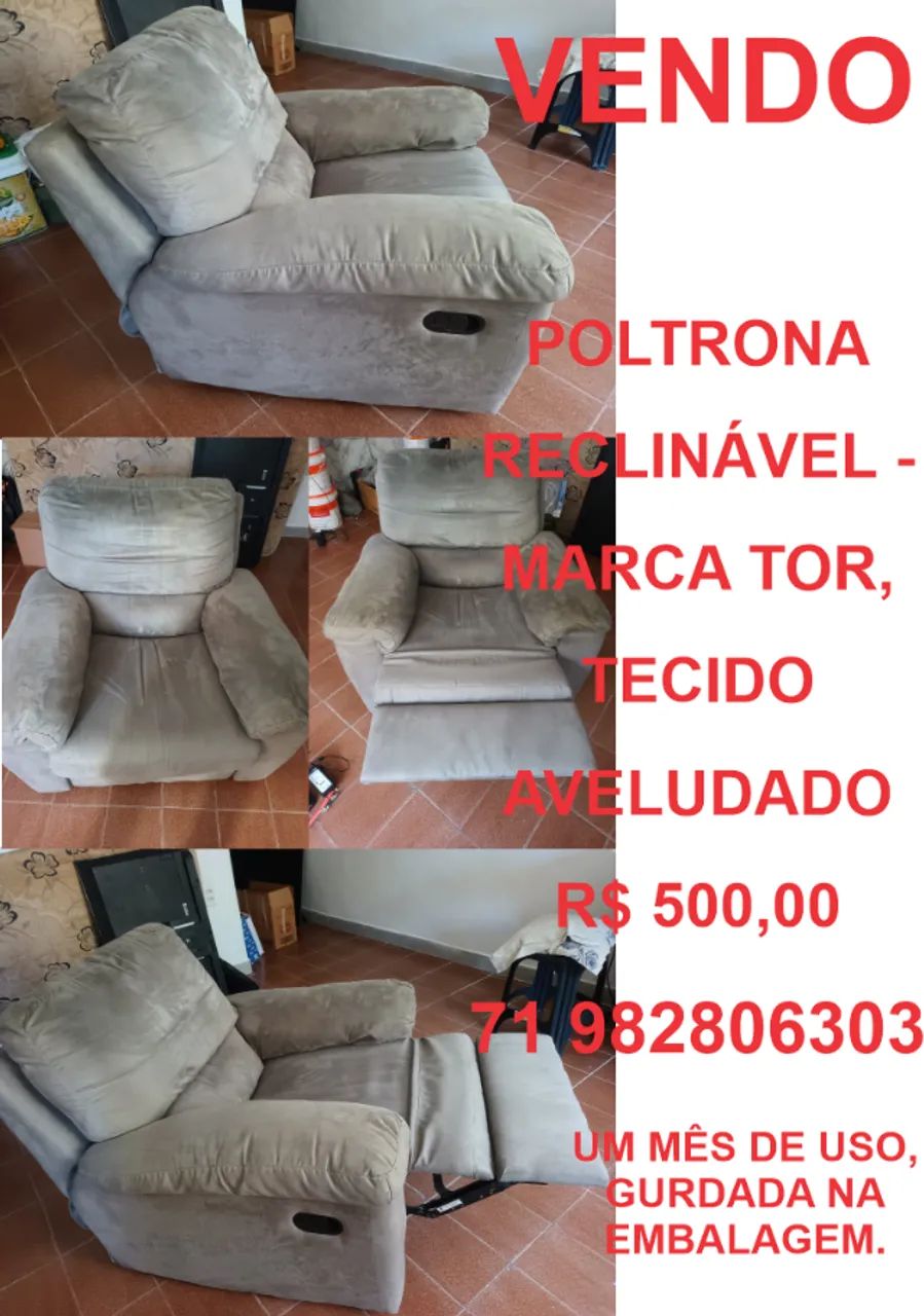Poltrona Reclinavel Aveludada Marca TOR