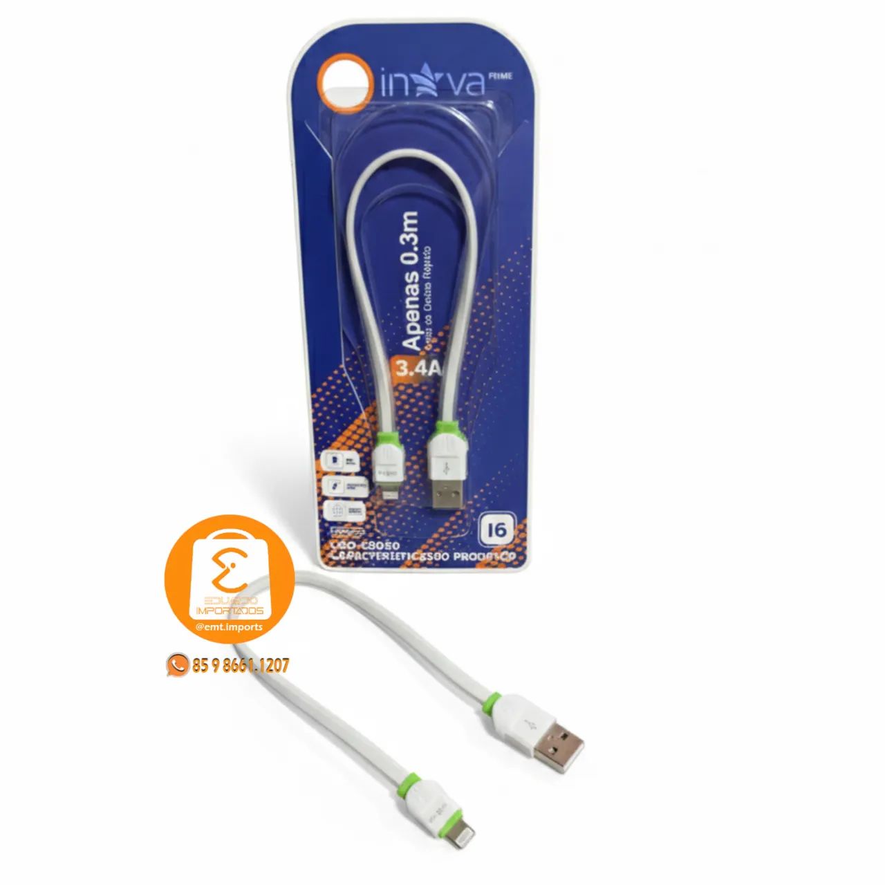 mini Cabo USB x Lightning para IPhone 30cm