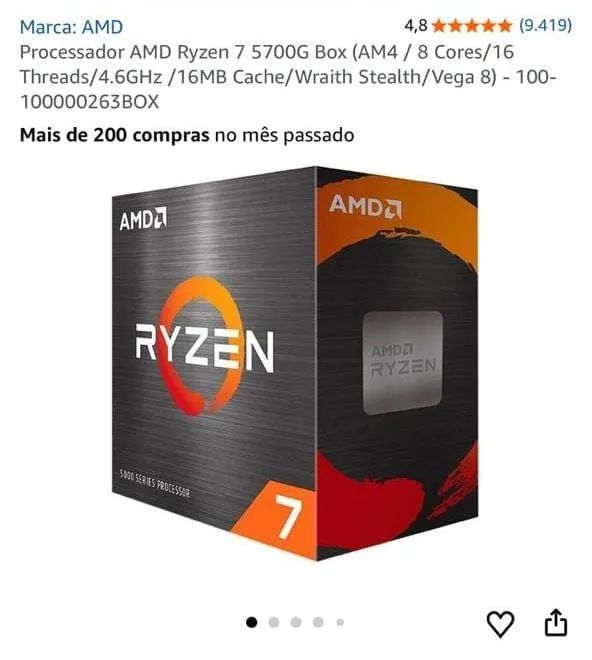 Processador AMD Ryzen 7 5700G Box (AM4 /8 Cores/16 - Processadores