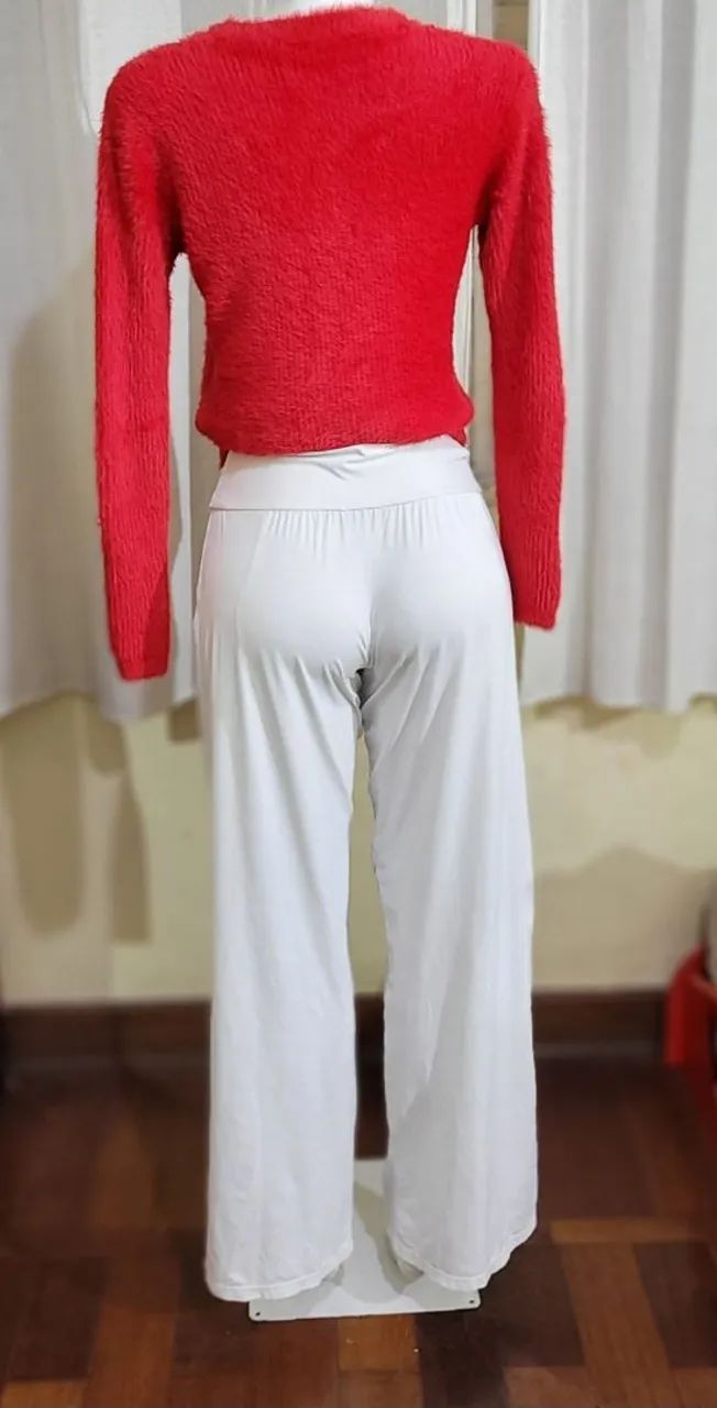 Calça branca líquido amarração tam M - Foto 2