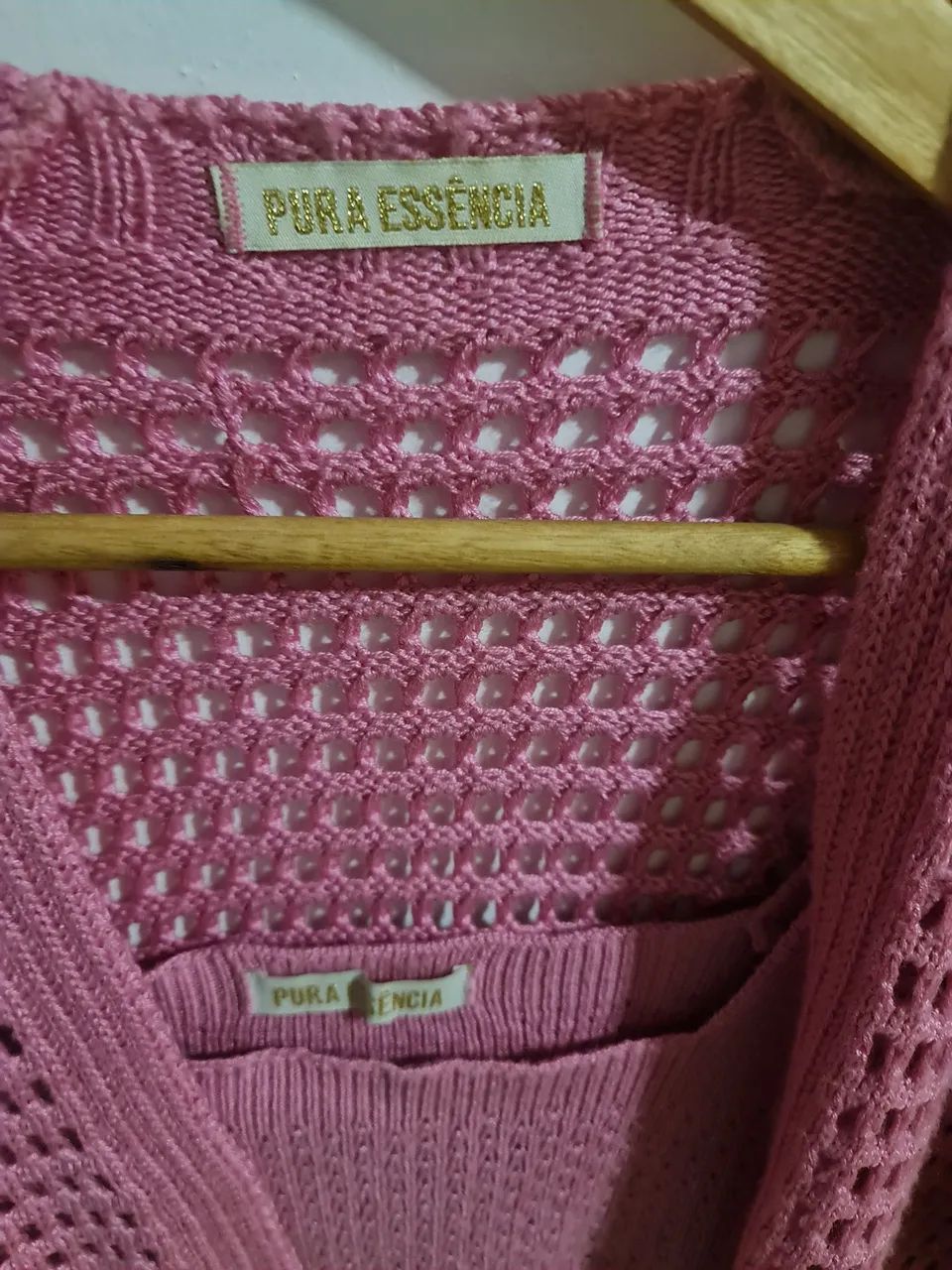 Cardigã com Cropped de tricô Rosa - Foto 2