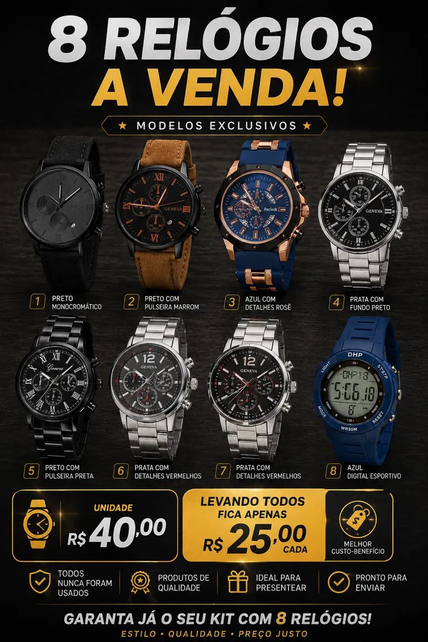 8 relógios masculinos a 200,00 - Foto 4