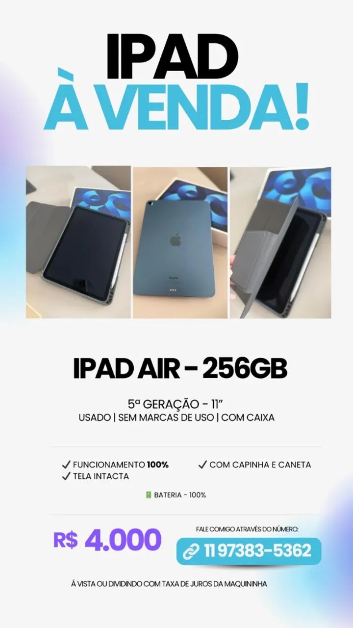 IPAD AIR 5 GERAÇÃO - 256GB AZUL + APPLE PENCIL - Foto 4