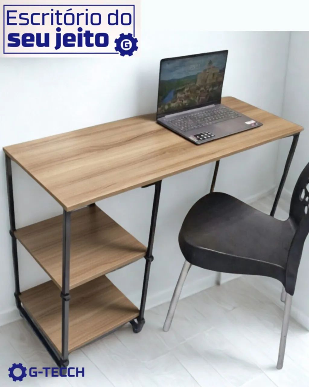 Escrivaninha Industrial 1,1m NOVA Mesa Multiuso para Computador Notebook Estudo Escritório - Foto 3