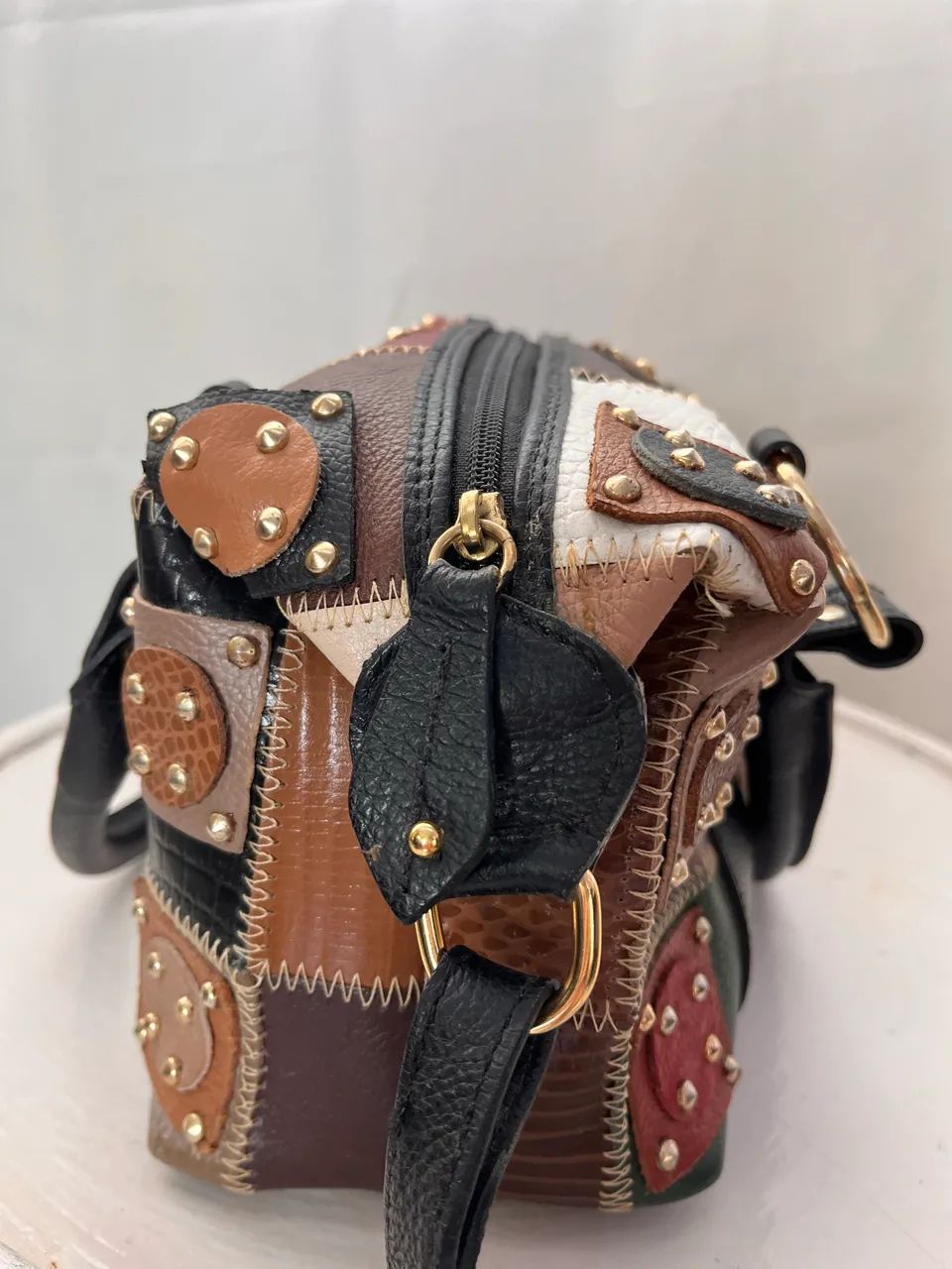 Bolsa baú patchwork couro legítimo Caborely $280 - Foto 5