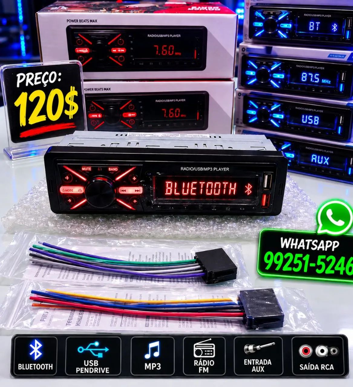 Som de carro com bluetooth, a pronta entrega 