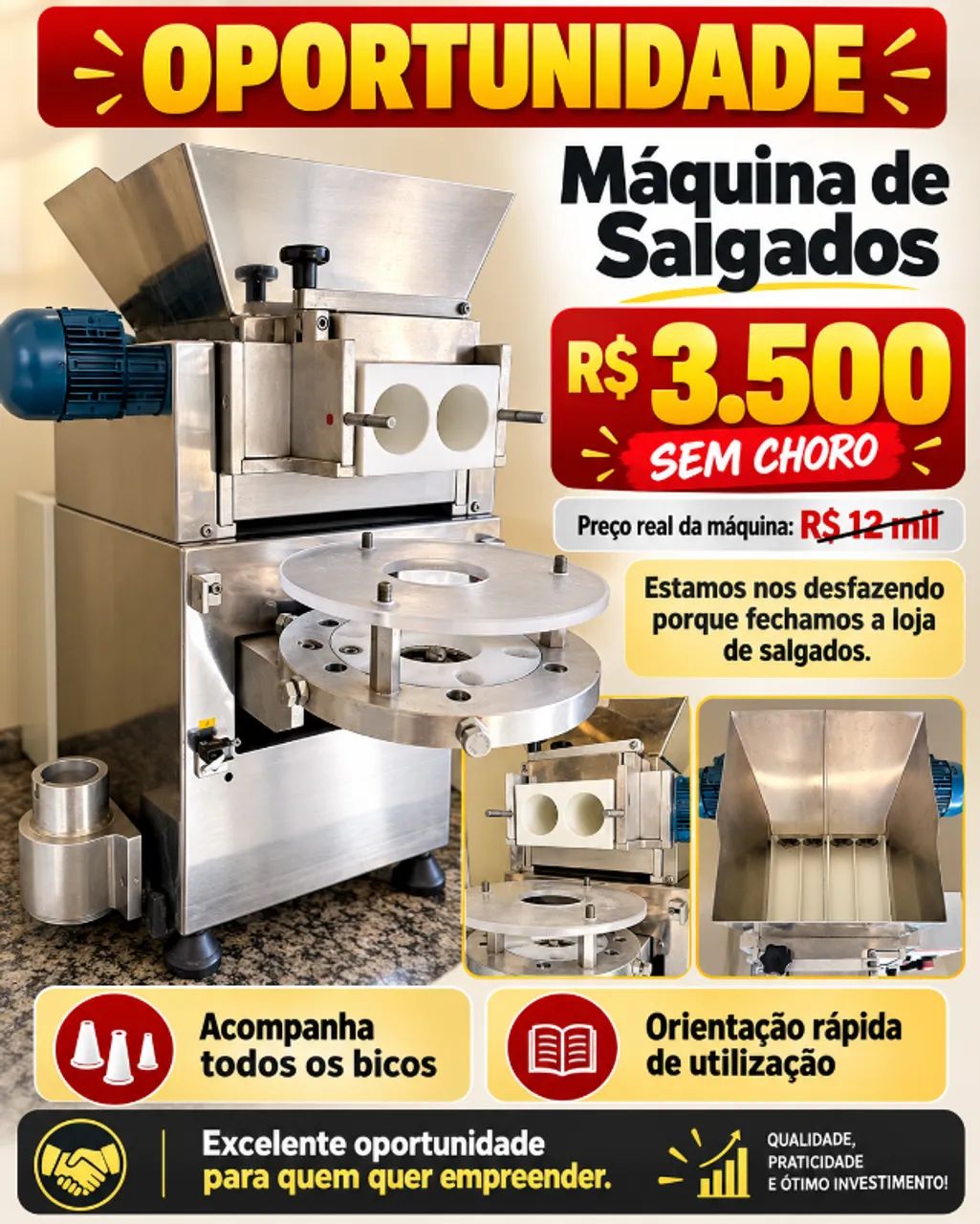 De 3500,00 por 3000,00 Máquina de Salgados Profissional - Oportunidade R$ 3.500