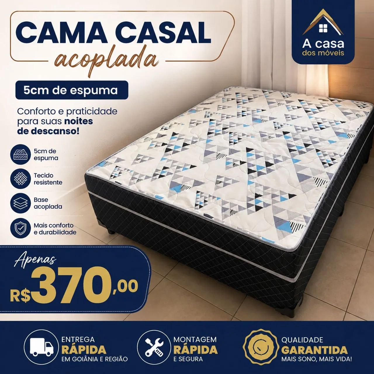 Cama casal acoplada 5cm 