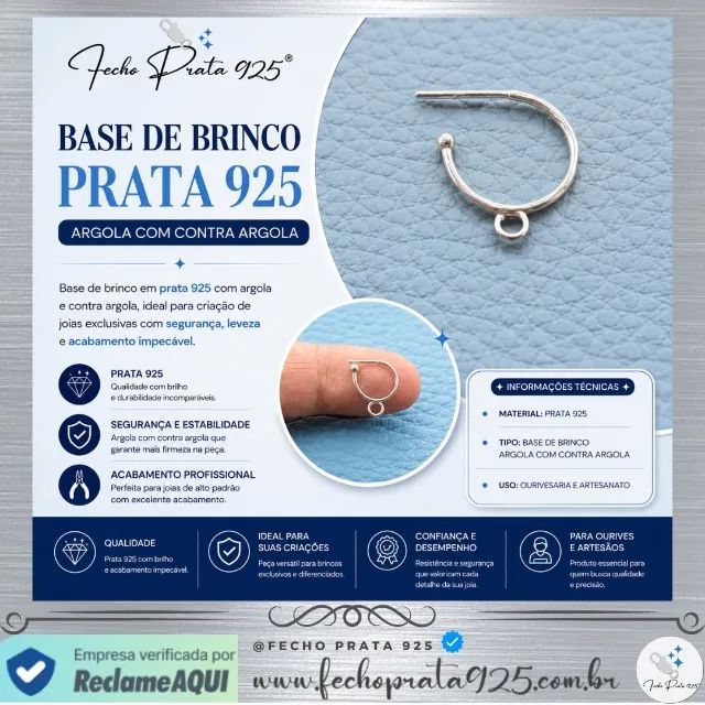 Base Brinco Argola com Contra Argola Prata 925 -VENDA ATACADO