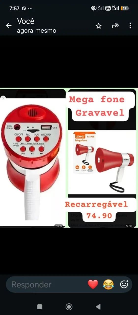 Mega rádio recarregável gravavel 