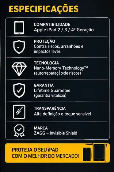 Película Protetora Invisible Shield ZAGG para iPad 2/3/4 - Original - Foto 5