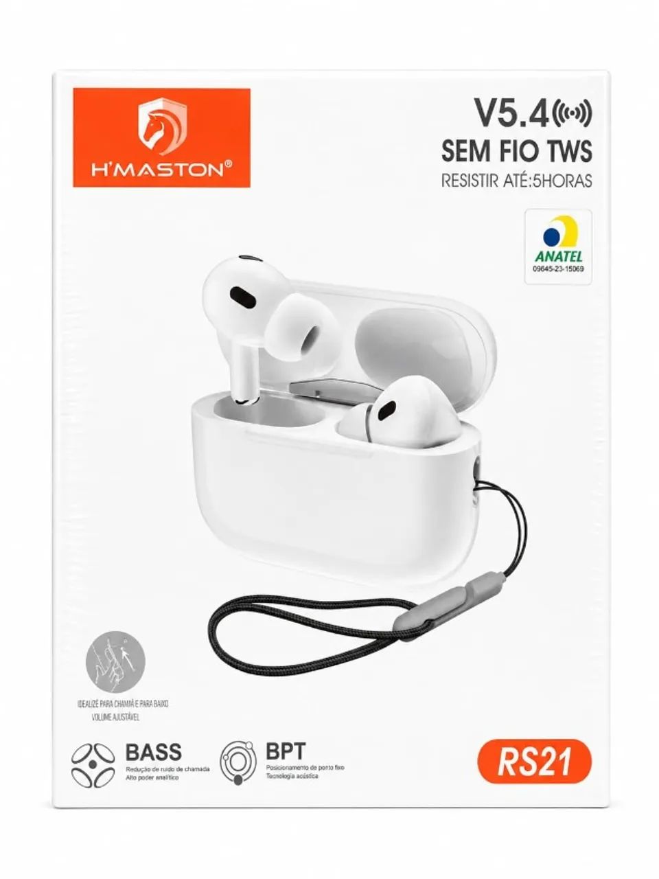 Fone Bluetooth Tws H'maston Rs21 V5.4 Branco Som Estéreo