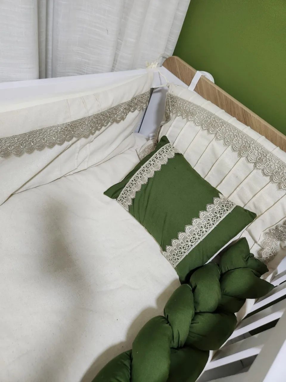 Kit berço 7 peças / linho com verde  - Foto 4