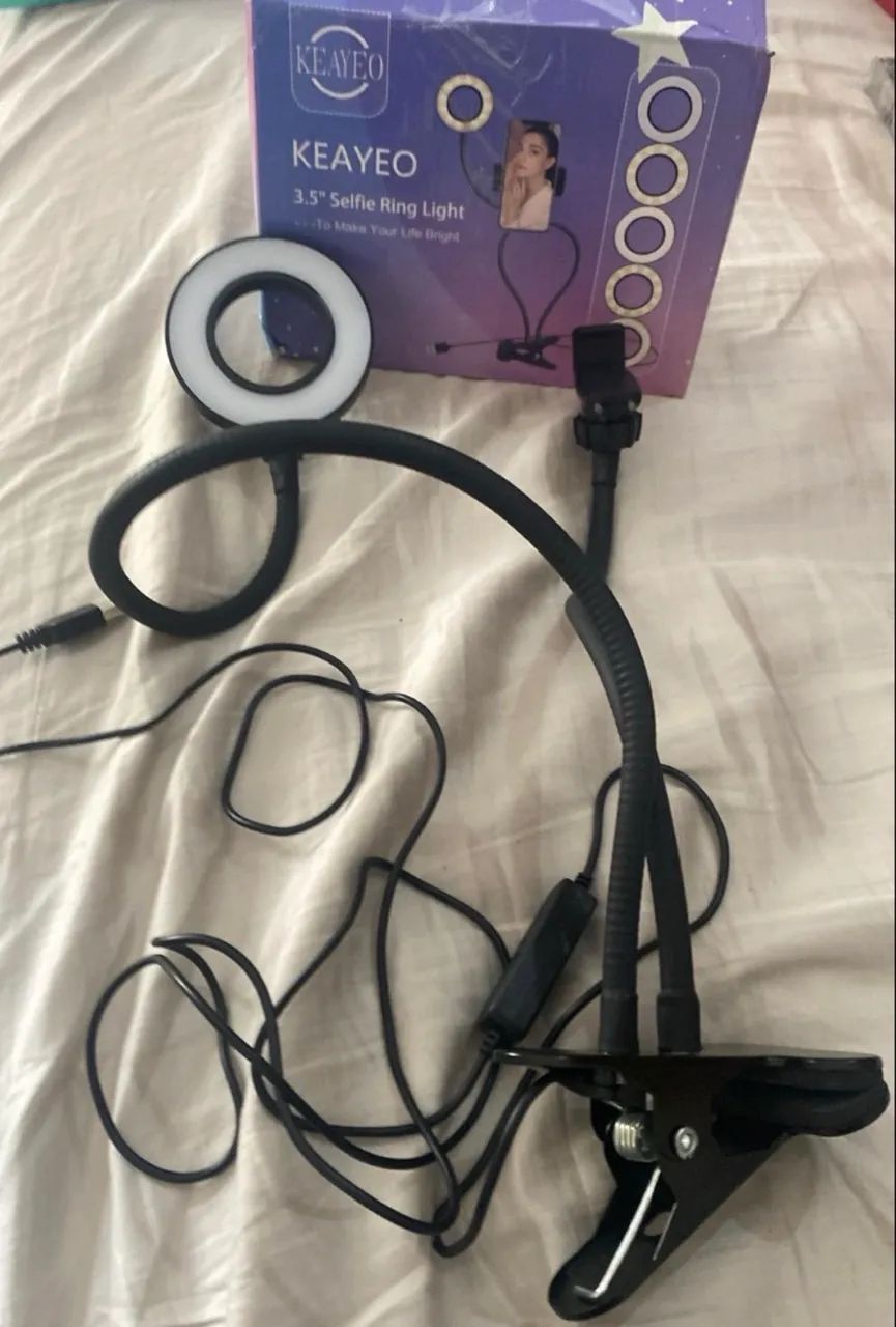 suporte celular ring light usb luminária led para youtubers preto - Foto 2