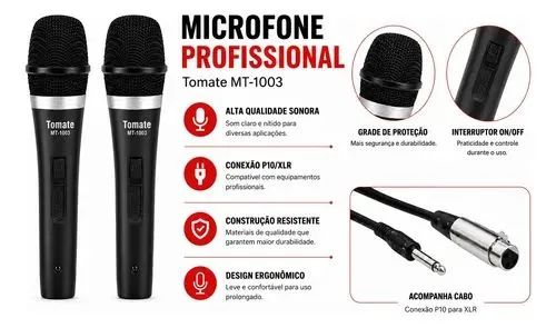 Kit com 2 Microfones Tomate MT-1003 (Novo na Caixa) - Foto 2
