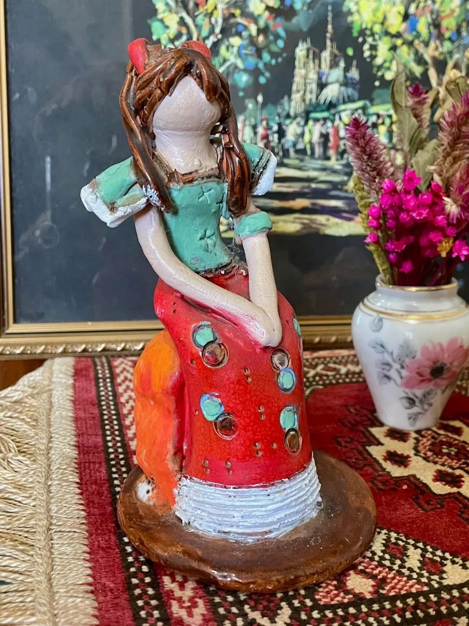 ESCULTURA MOÇA E BISCOITEIRA PINTADA Á MÃO VINTAGE  - Foto 2