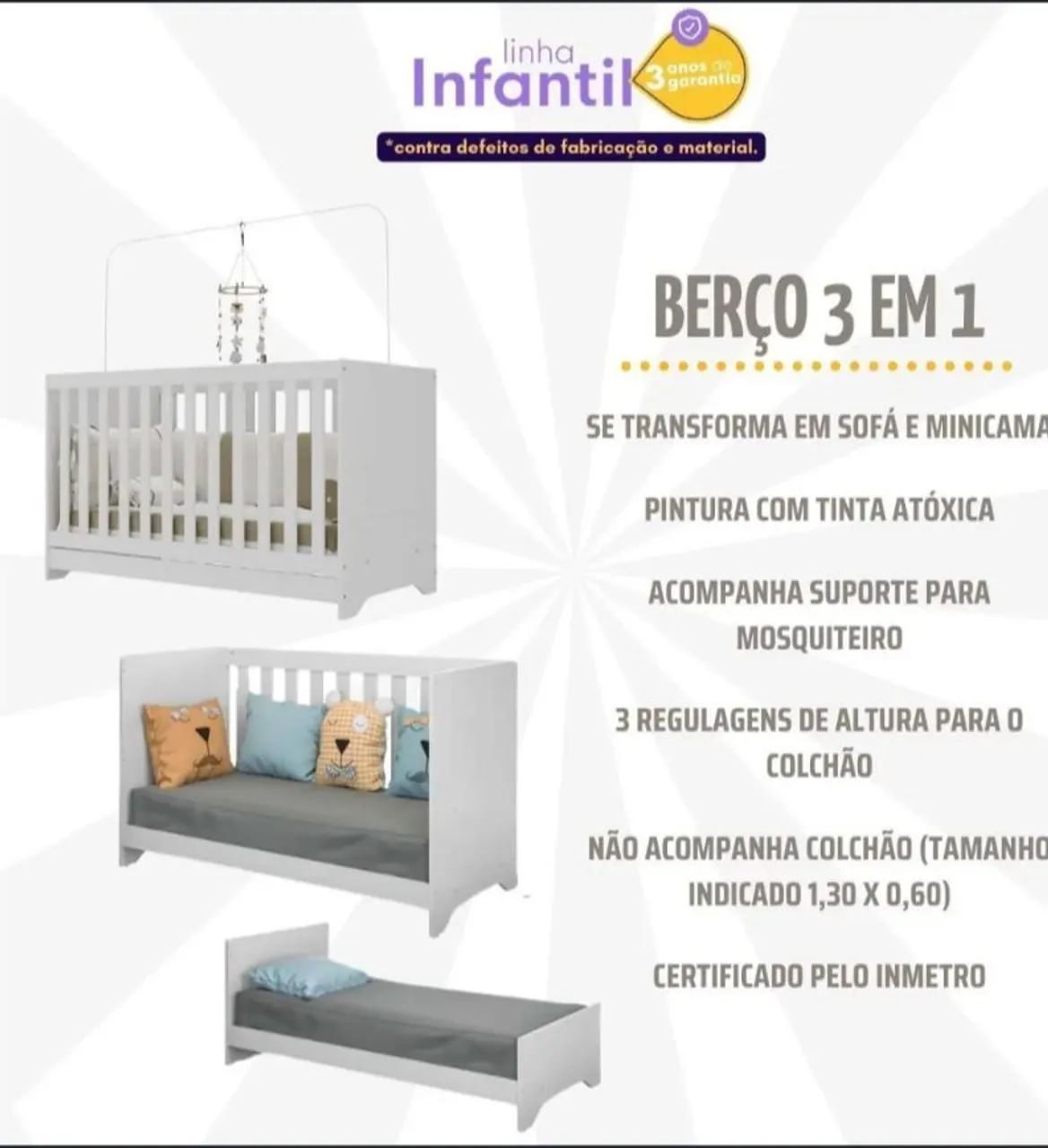 Berço 3em1 semi novo  - Foto 3
