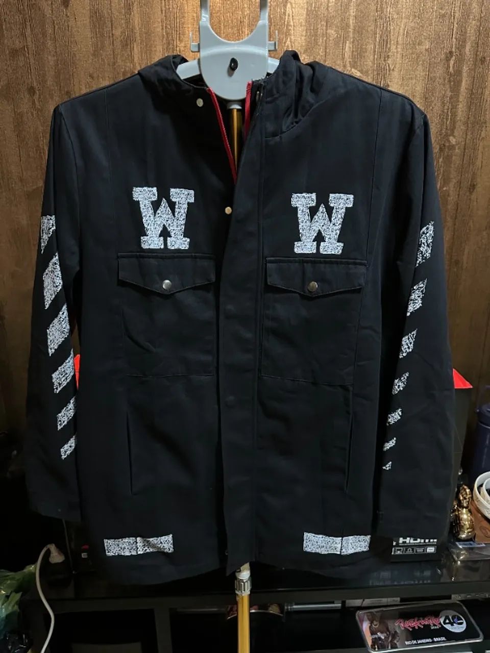 Jaqueta Preta Off White Denim Jacket tam G
