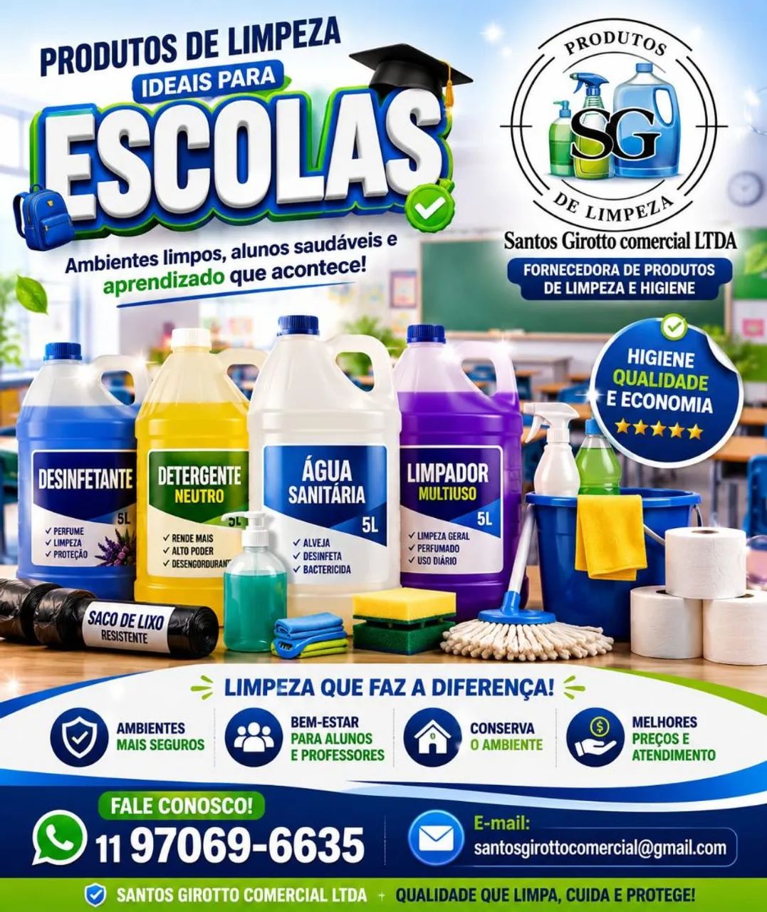 Fornecedor de produtos de limpeza e higiene para escola 