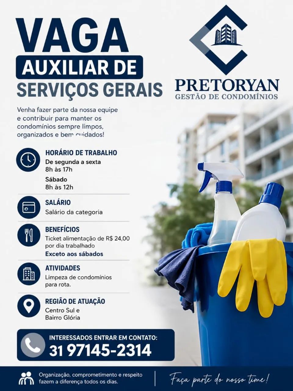Vaga para auxiliar de serviços gerais 