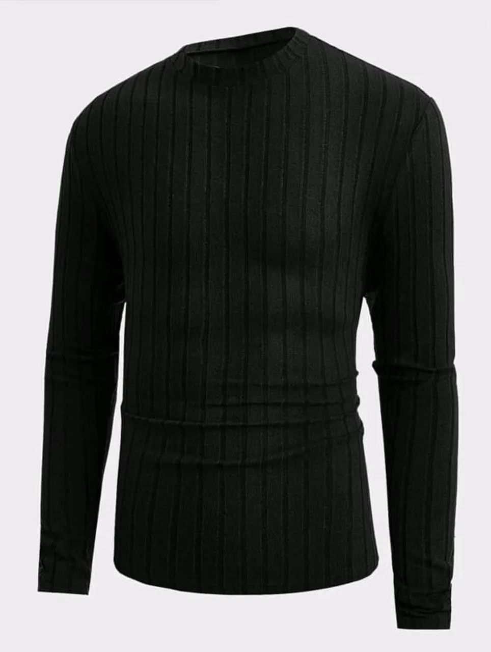 Camiseta com Nervuras Preto Manfinity