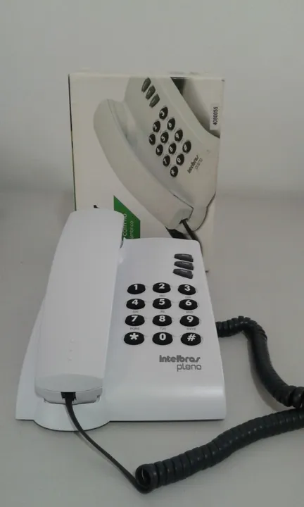 Telefone Fixo com Fio, de Mesa, Modelo Pleno da Intelbrás, Branco Novo