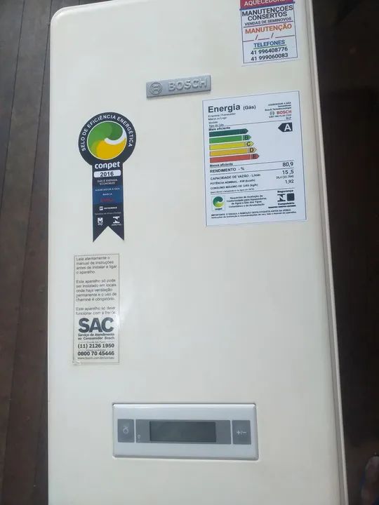 Aquecedor de água a gás Bosch - 80,9% de rendimento - Com selo Conpet!