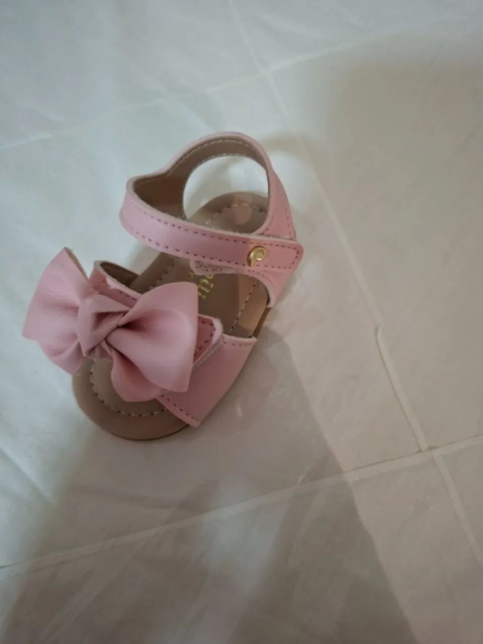 Sandália de bebê pampili mini, laço duplo cor rosa com velcro n° 14 - Foto 2
