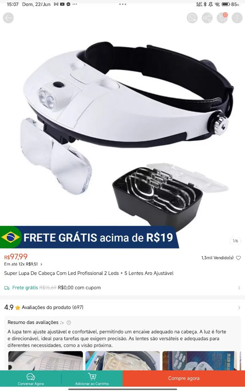 Super Lupa de Cabeça com LED Profissional