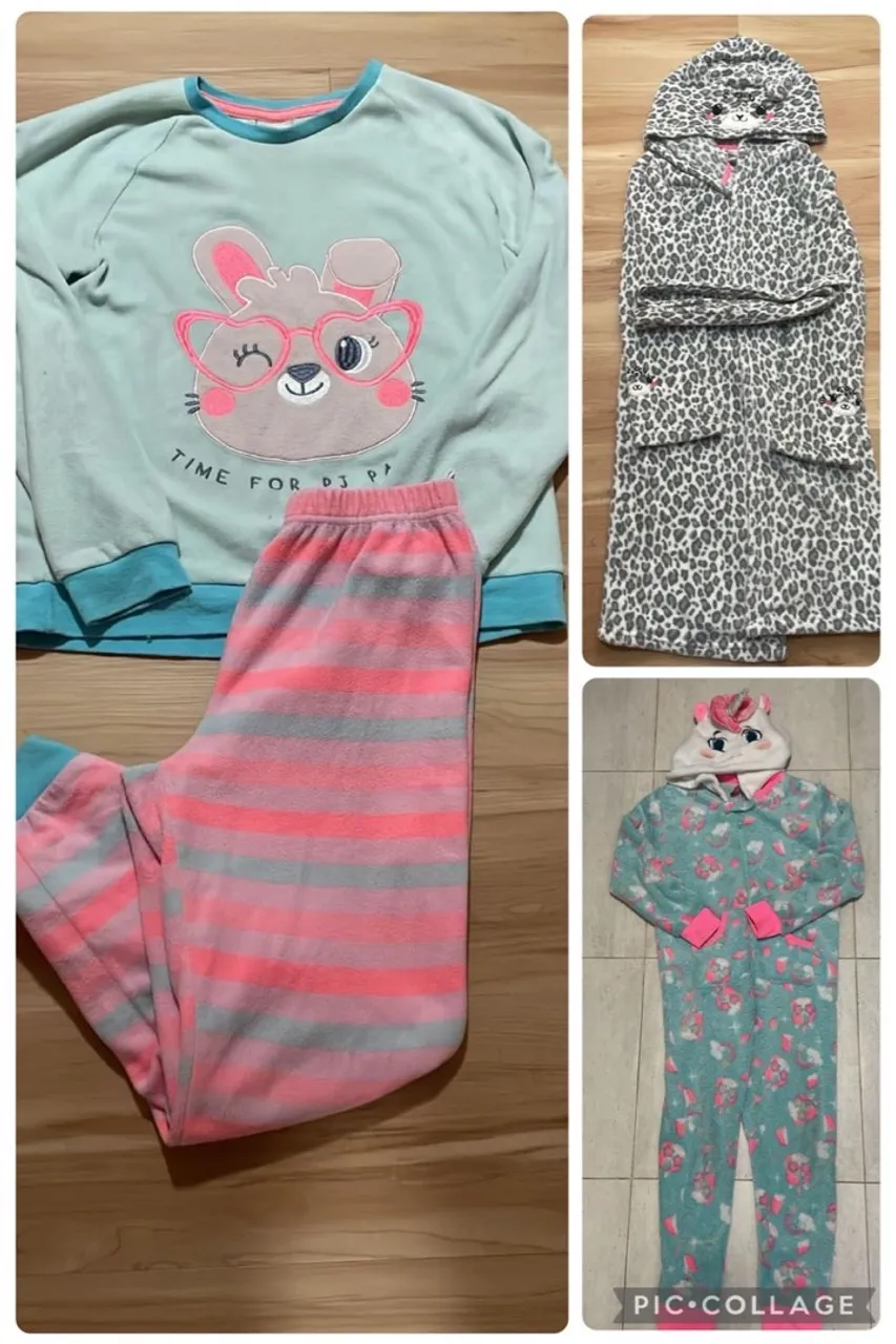 Combo de pijamas tamanhos 13/14 mas forma pequena veste 10/12