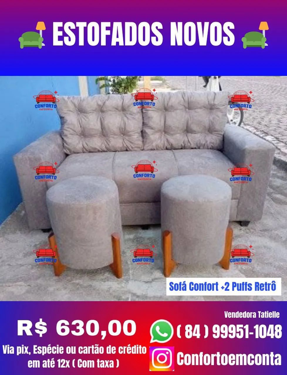 Sofá Confort + 2 Puffs Retrô - Novo diretamente da fábrica. - Foto 2
