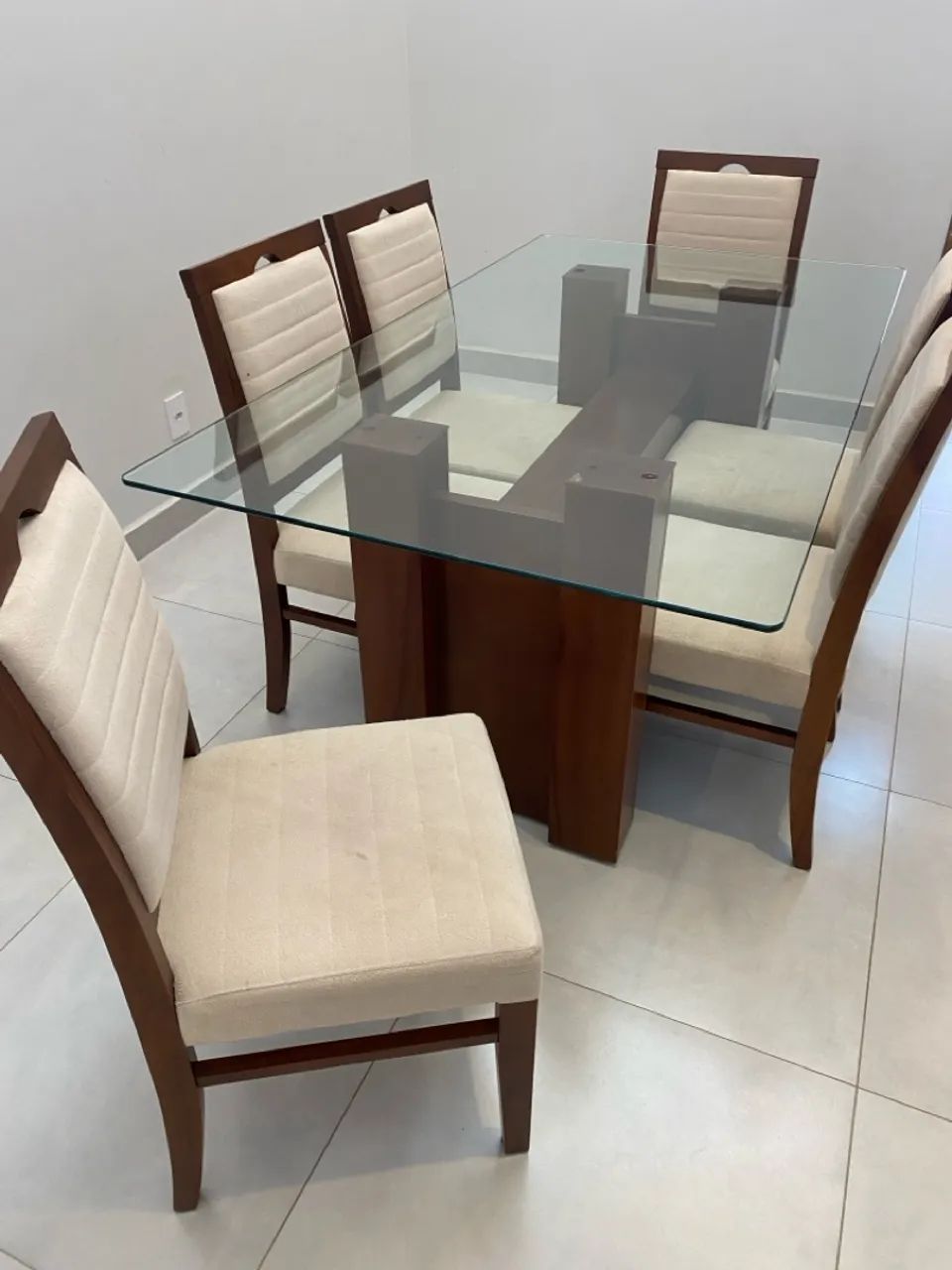 Mesa de jantar de vidro com tampo de vidro 6 cadeiras - Foto 2