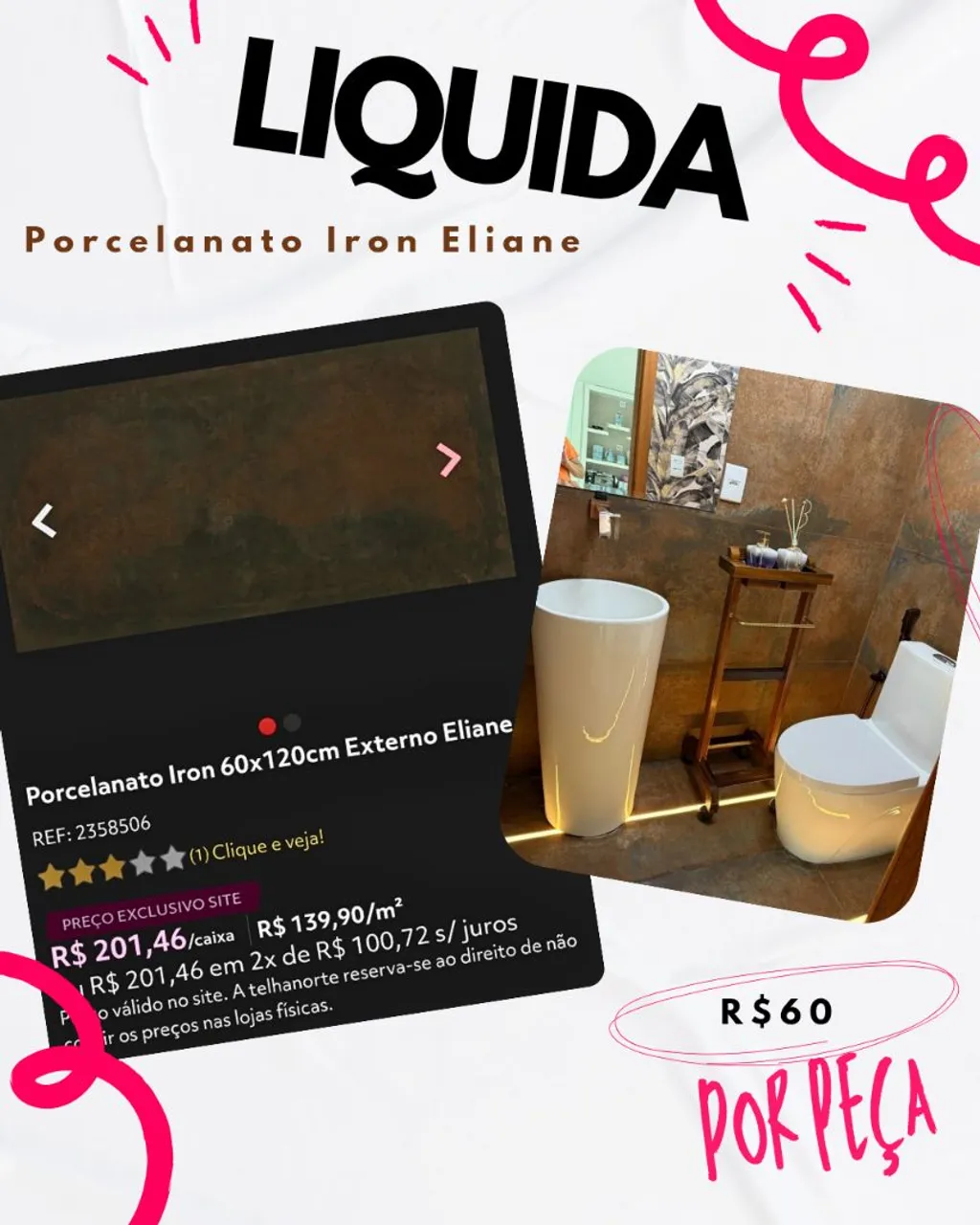 Porcelanato Iron Eliane 60x120cm - Liquidação!