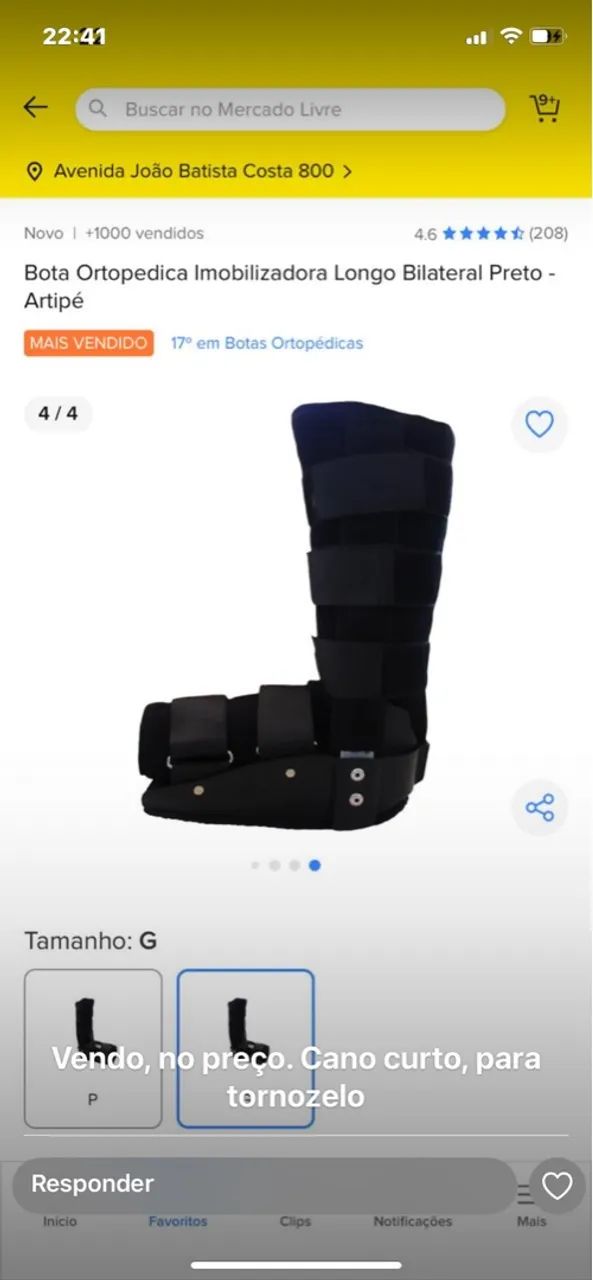 Bota ortopédica cano curto