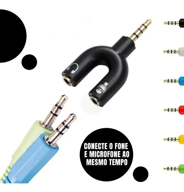 Adaptador Splitter P3 Headset Fone Microfone P2 X P3 Áudio