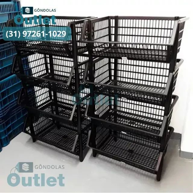 Cesto plastico empilhavel preto a pronta entrega - Foto 2