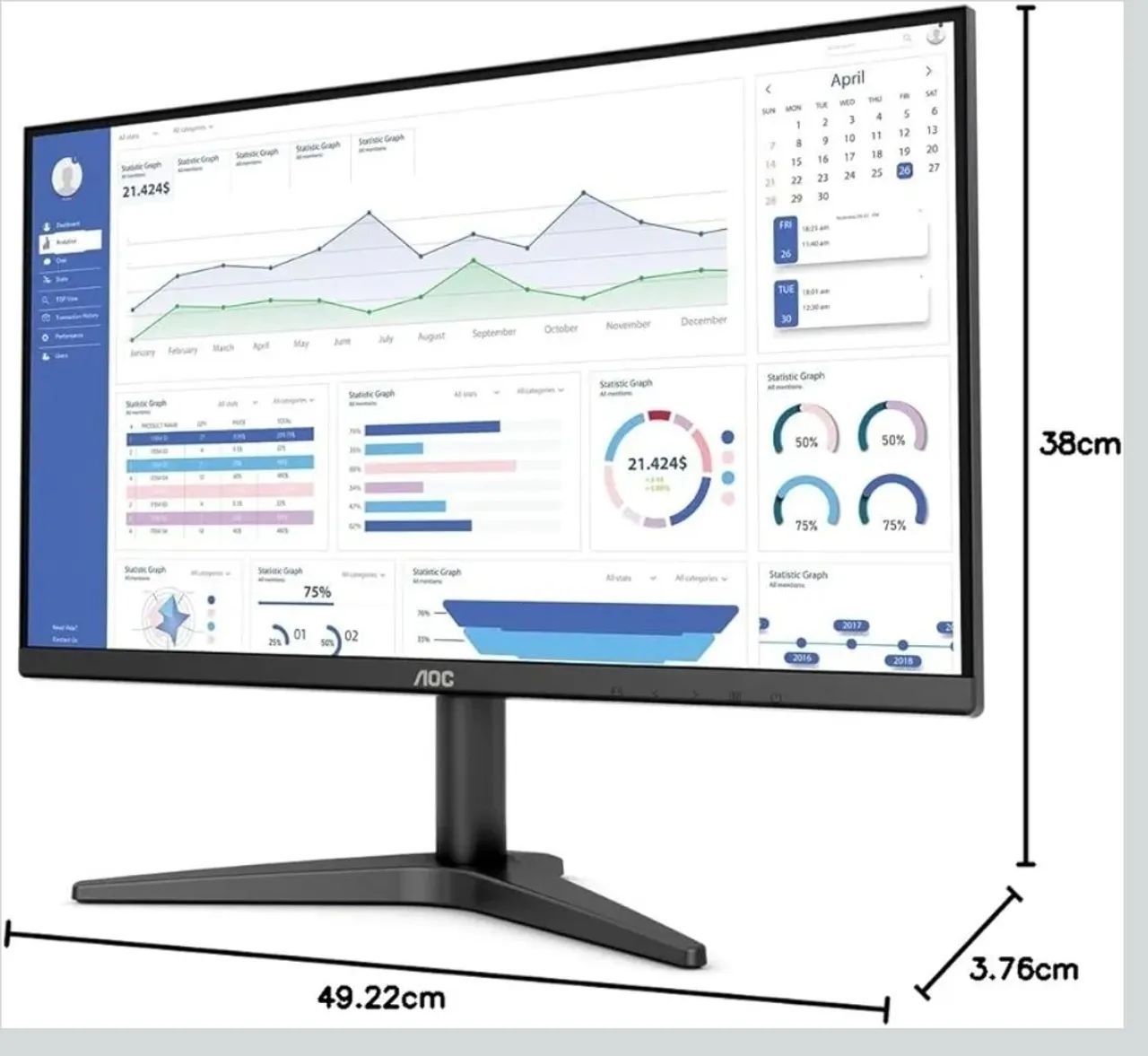 AOC 21.5" Monitor with VGA, HDMI, and VA Panel, Black, + Gift64312624038915123
