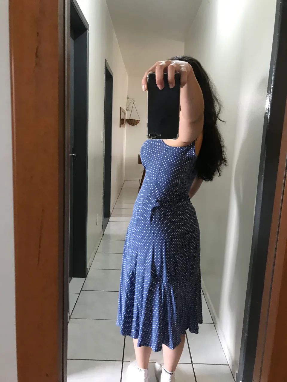Vestido poá azul e branco, SEMINOVO. - Foto 3