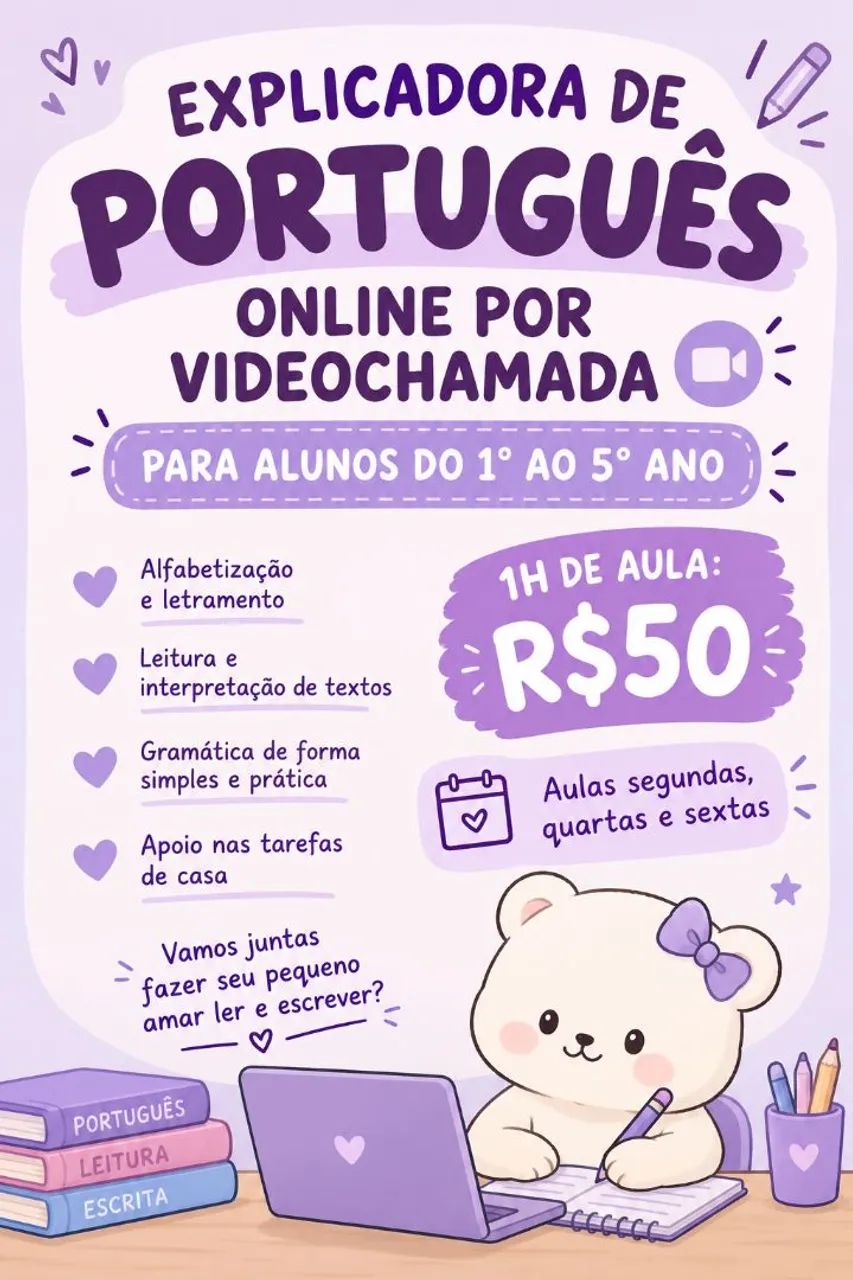 EXPLICADORA ONLINE DE PORTUGUÊS DO 1° AO 5° ANO