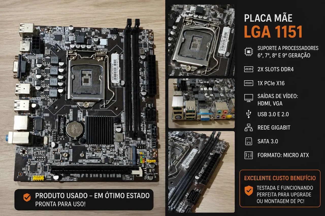 Placa-Mãe LGA1151 DDR4 2x RAM - Compatível i3-9100F