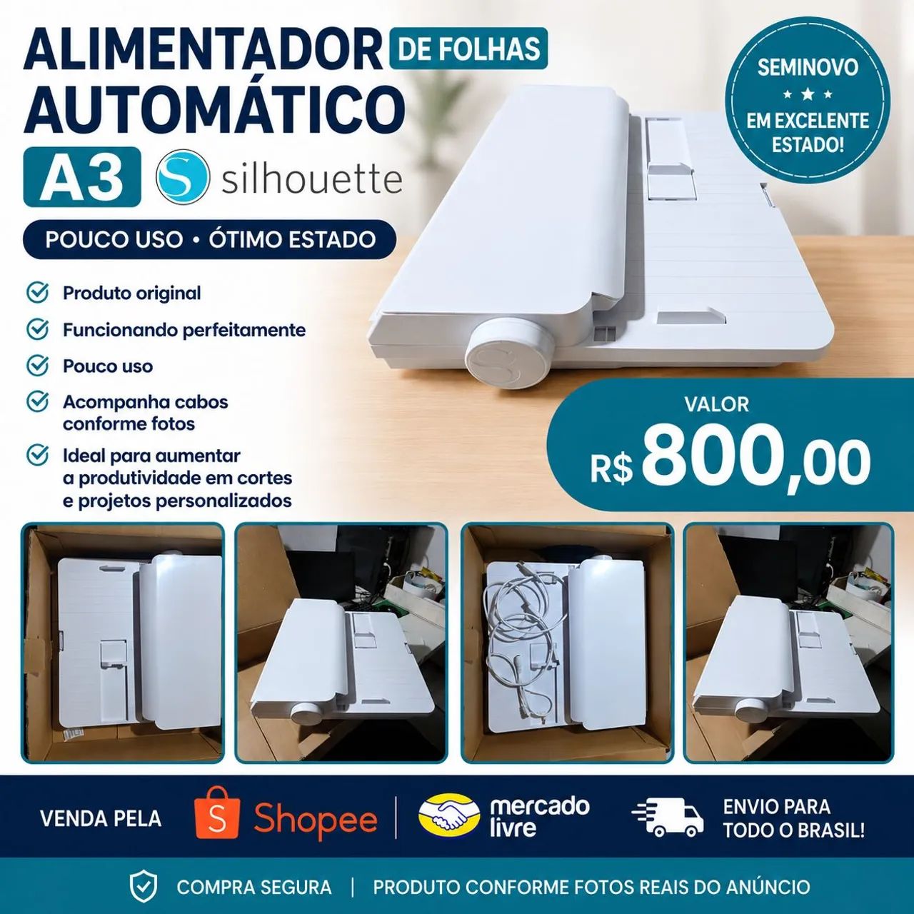 Vendo alimentador de folhas Automatico Silhouette A3 