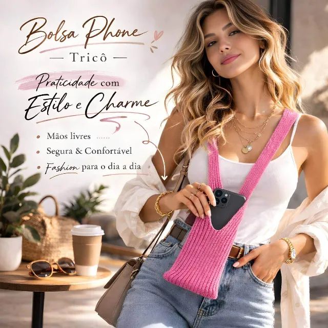 Capa Bolsa Phone Pocket Em Tecido Para Celular [Rosa] - Foto 3