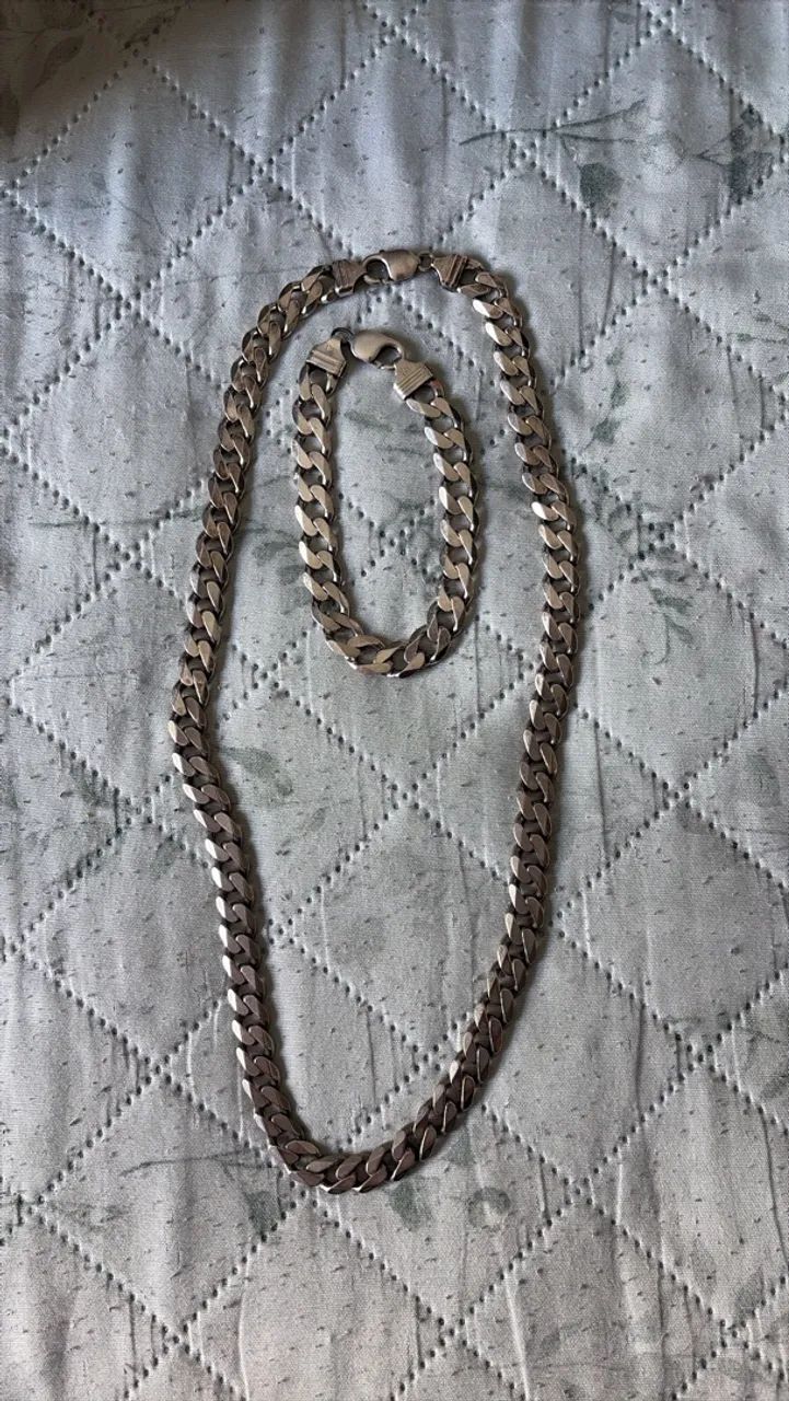 Kit corrente e pulseira de prata 