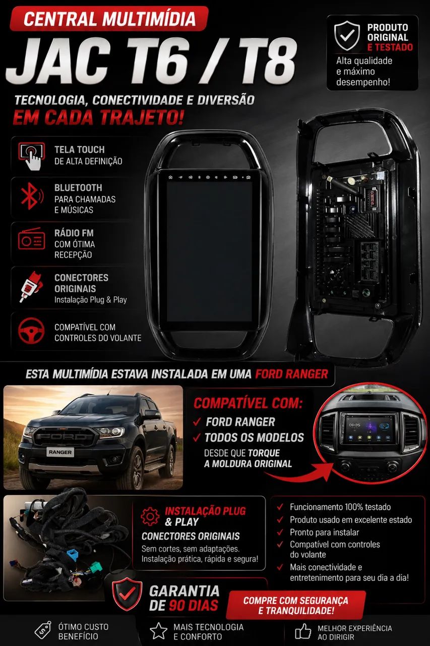 Central Multimídia Touch Ford Ranger + Moldura + Chicote - Foto 2