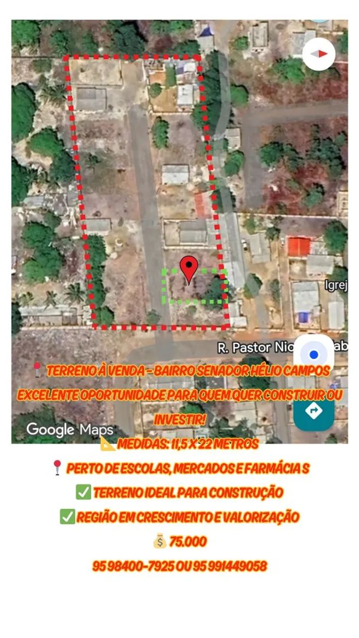 VENDE-SE TERRENO, SENADOR HELIO CAMPOS.