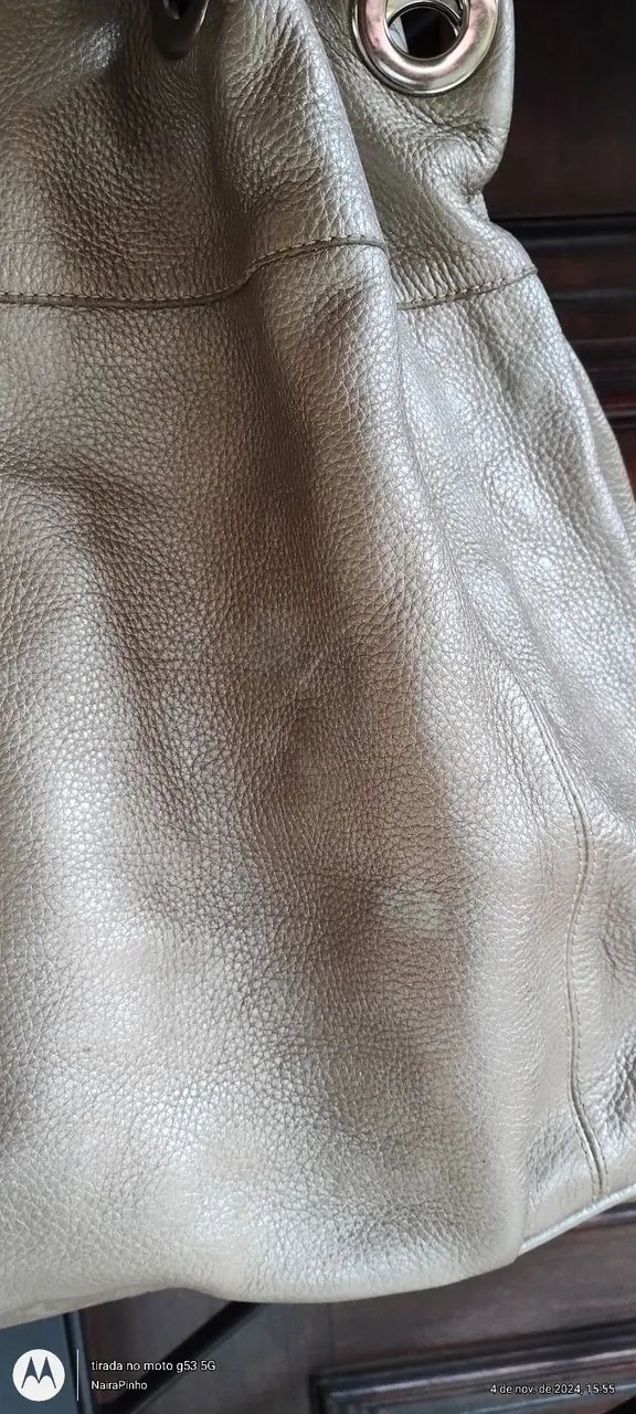 Bolsa gigante em couro legítimo prata - Nativa  - Foto 3