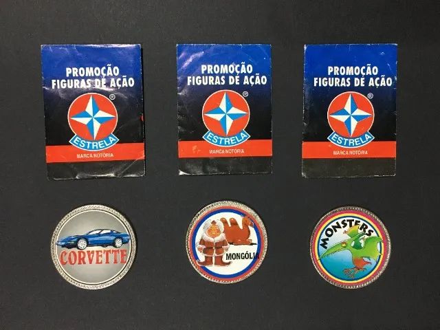 Kit com 3 Medalhões (Tazo Metálico) da Promoção Figuras de Ação da Estrela dos Anos 90