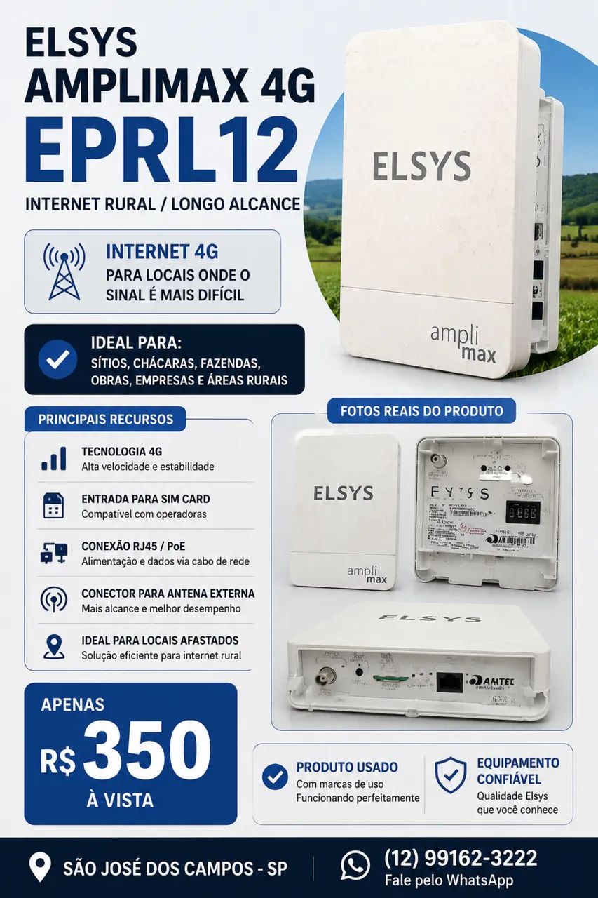 Elsys Amplimax 4G EPRL12 - Internet Rural / Longo Alcance - Foto 3