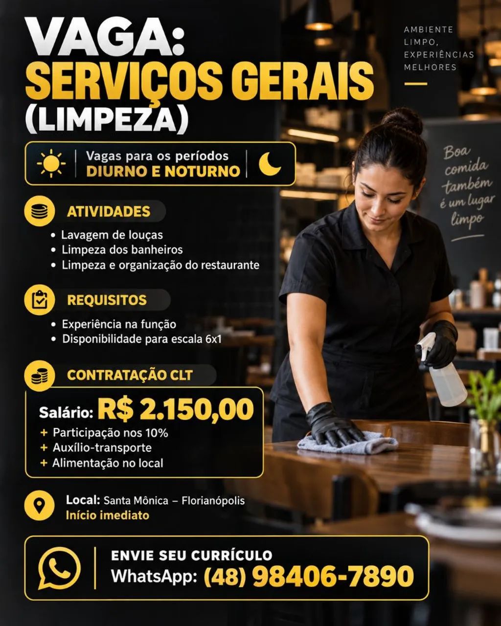VAGA PARA SERVIÇOS GERAIS (LIMPEZA)